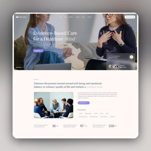 Psyvora - Psychologist & Mental Health Elementor Template Kit, Elementor template preview