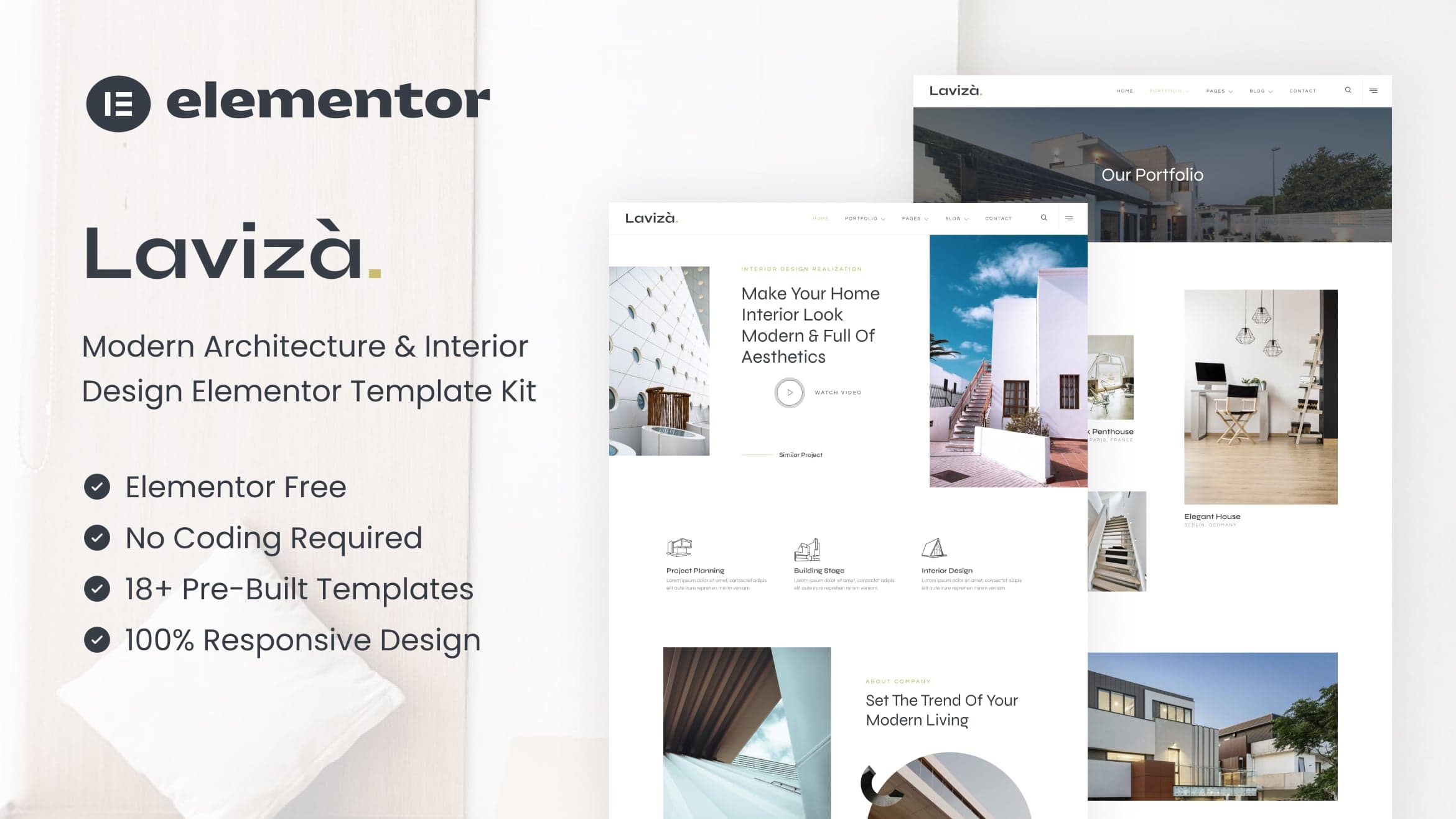 Laviza - Modern Architecture & Interior Design Elementor Template Kit full template preview