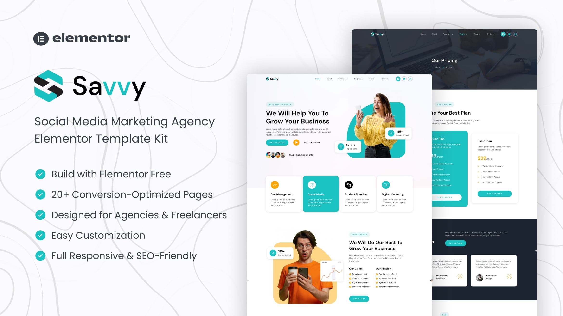 Savvy – Social Media Marketing Agency Elementor Template Kit full template preview
