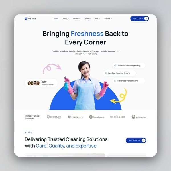 Cleansa - Cleaning Services Elementor Template Kit, Elementor template preview