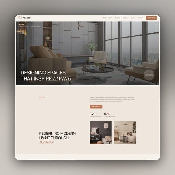 Arclure - Interior Design & Architecture Elementor Template Kit, Elementor template preview