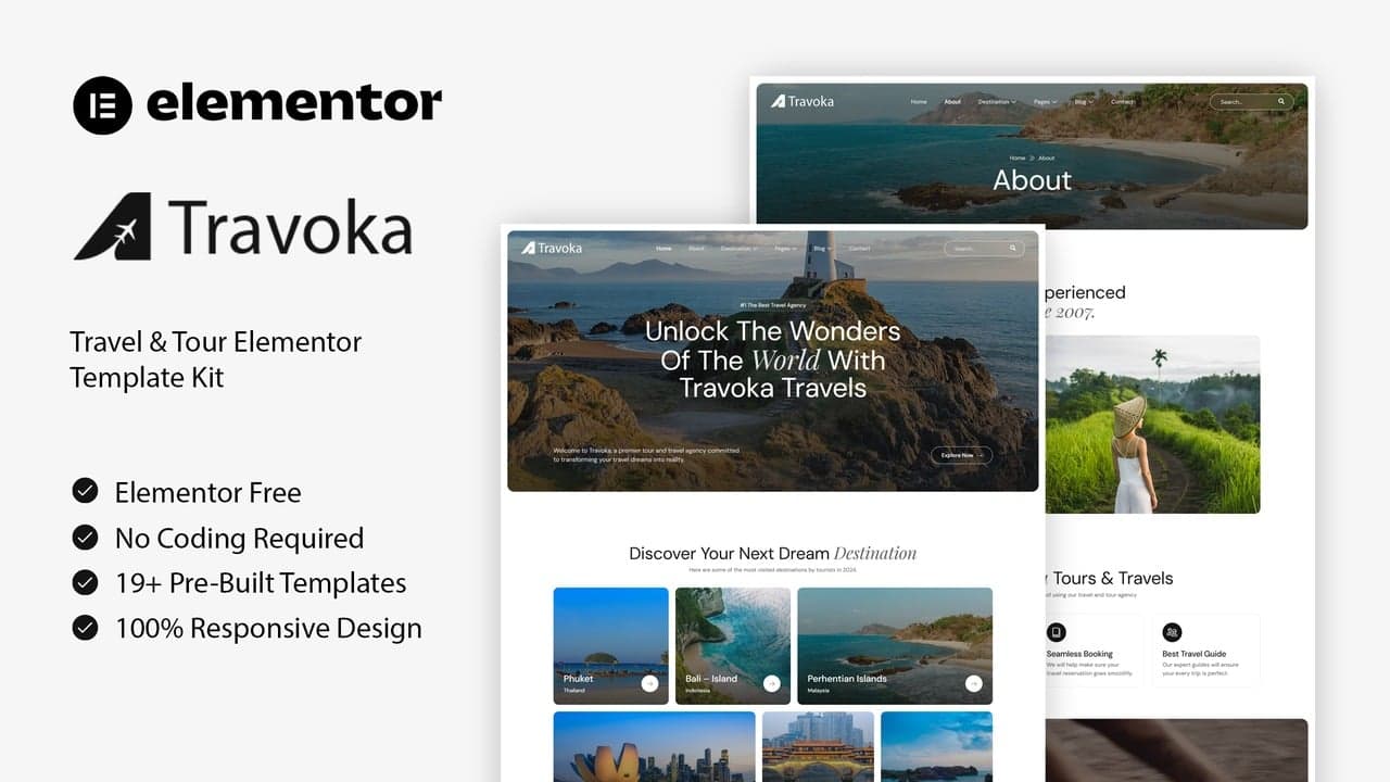 Travoka - Travel & Tour Agency Elementor Template Kit full template preview