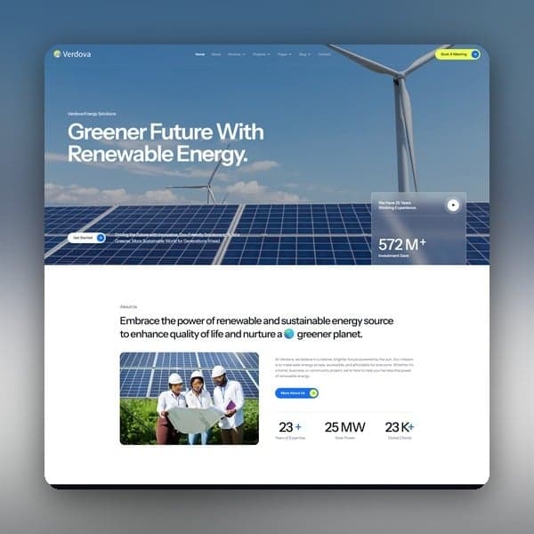 Verdova - Solar & Green Renewable Energy Elementor Template Kit, Elementor template preview