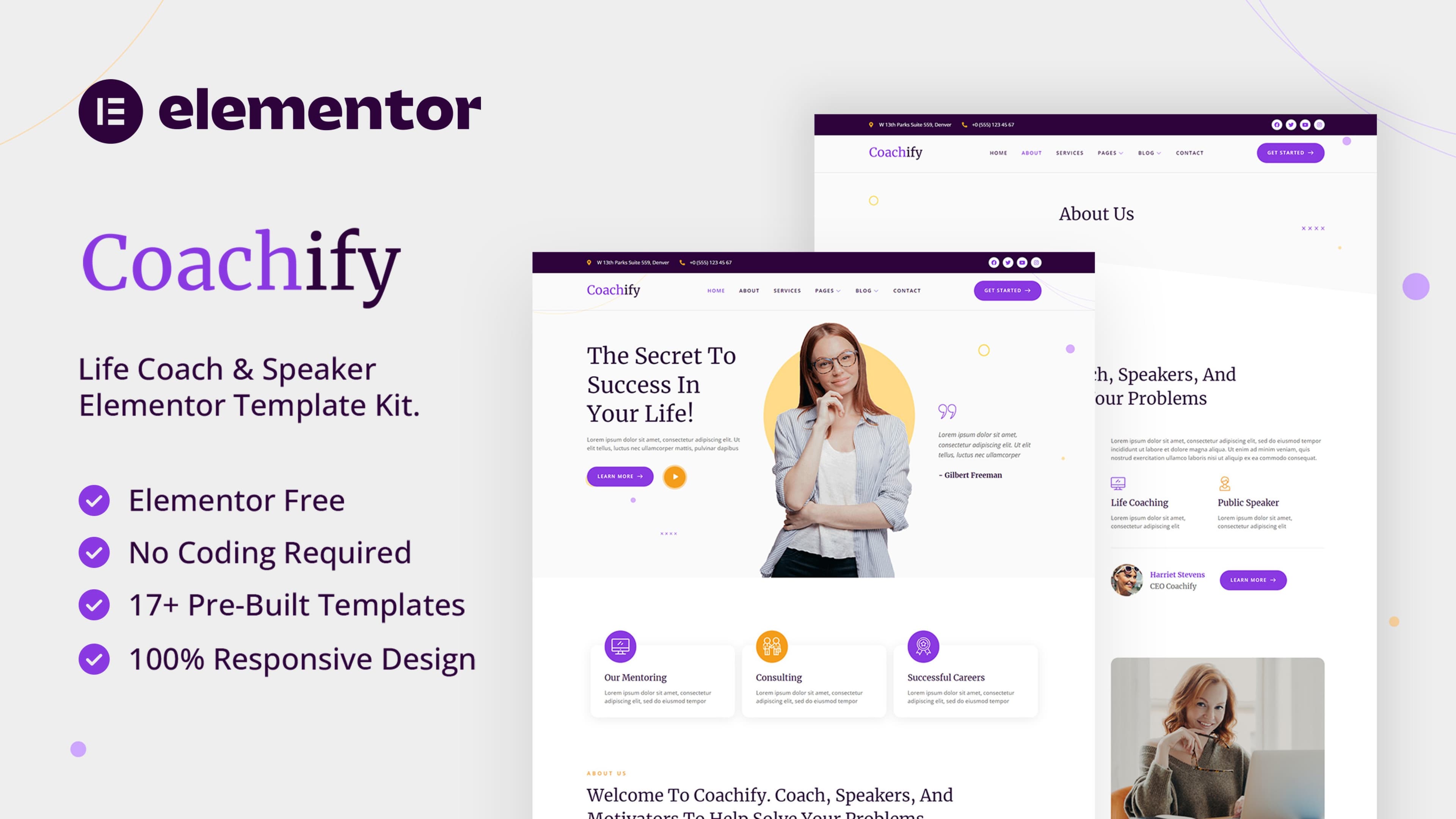 Coachify - Life Coach & Speaker Elementor Template Kit full template preview