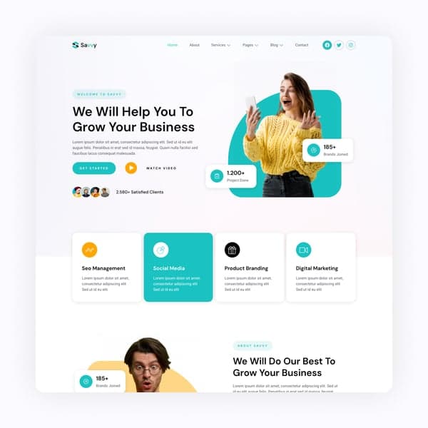 Savvy – Social Media Marketing Agency Elementor Template Kit, Elementor template preview