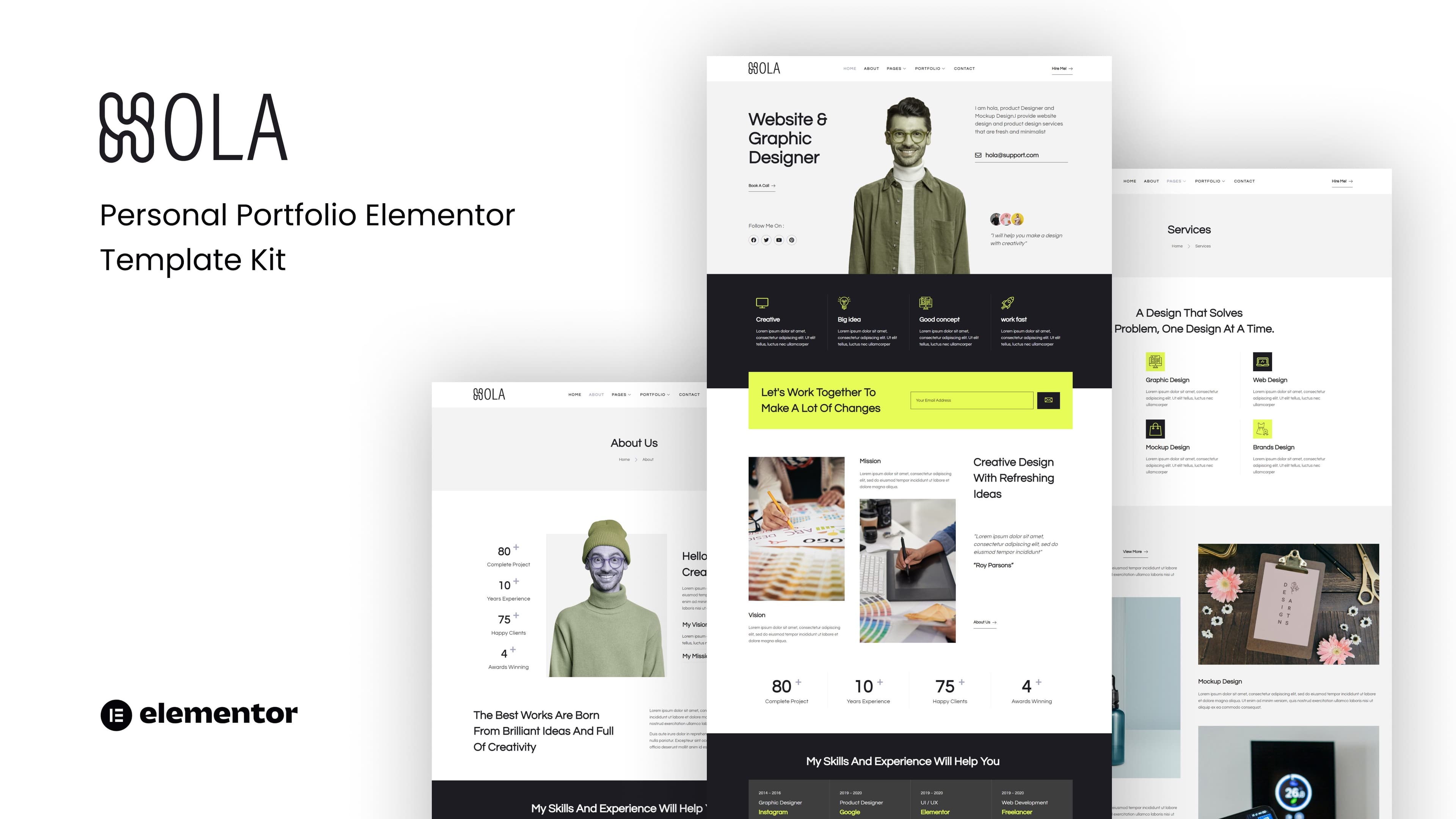 Hola - Personal Portfolio Elementor Template Kit full template preview