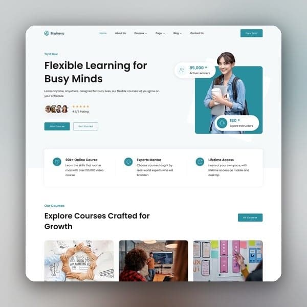 Brainera - Online Course & Education Elementor Template Kit, Elementor template preview