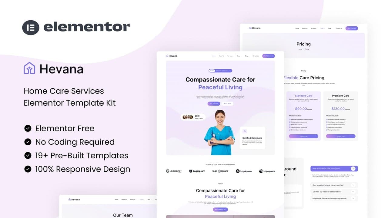 Hevana - Home Care Services Elementor Template Kit full template preview