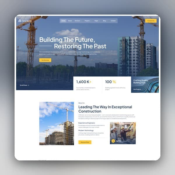 Brickon - Construction Elementor Template Kit, Elementor template preview