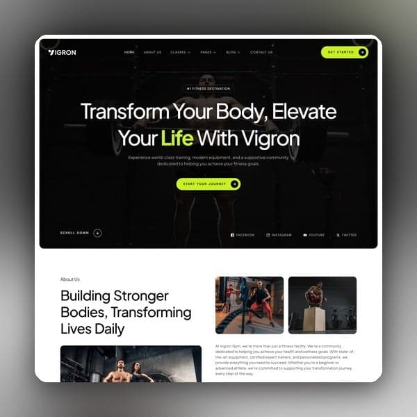 Vigron - Fitness Gym Elementor Template Kit, Elementor template preview