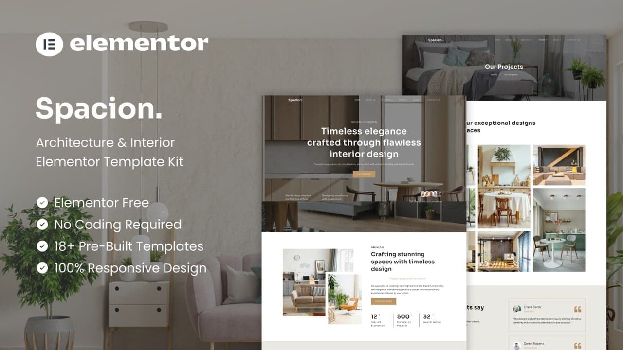 Spacion - Architecture & Interior Elementor Template Kit full template preview