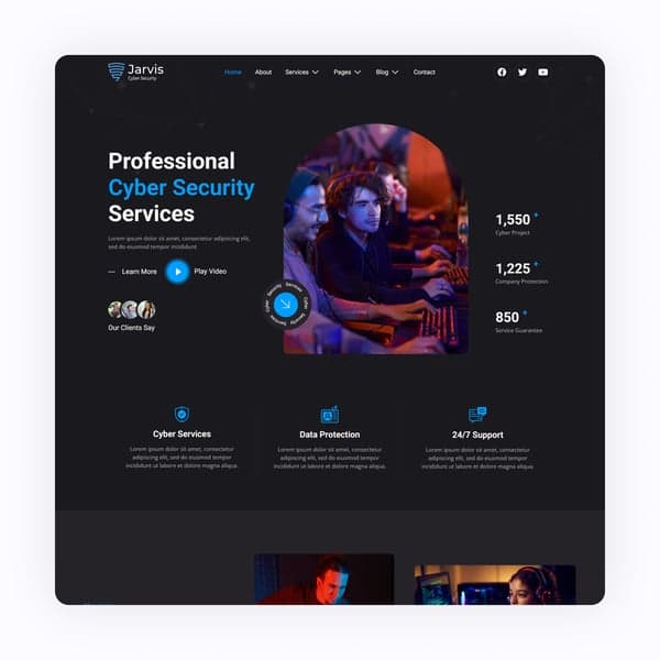 Jarvis - Cyber Security Services Elementor Template Kit, Elementor template preview