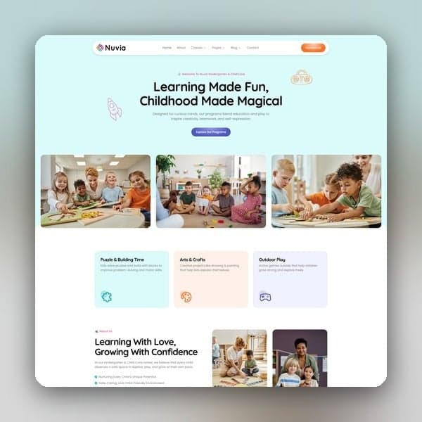 Nuvia - Kindergarten & Child Care Elementor Template Kit, Elementor template preview