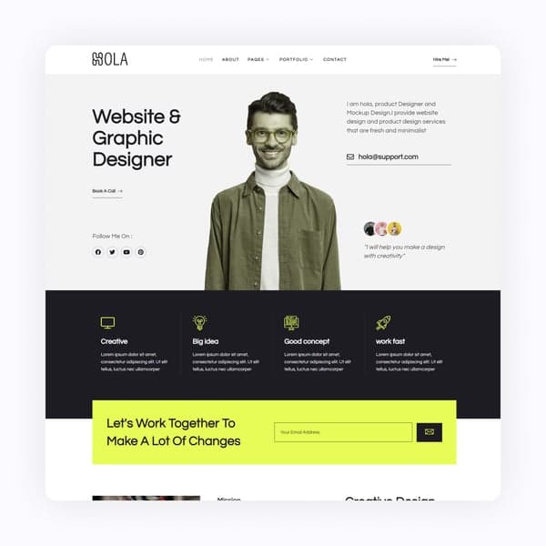 Hola - Personal Portfolio Elementor Template Kit, Elementor template preview