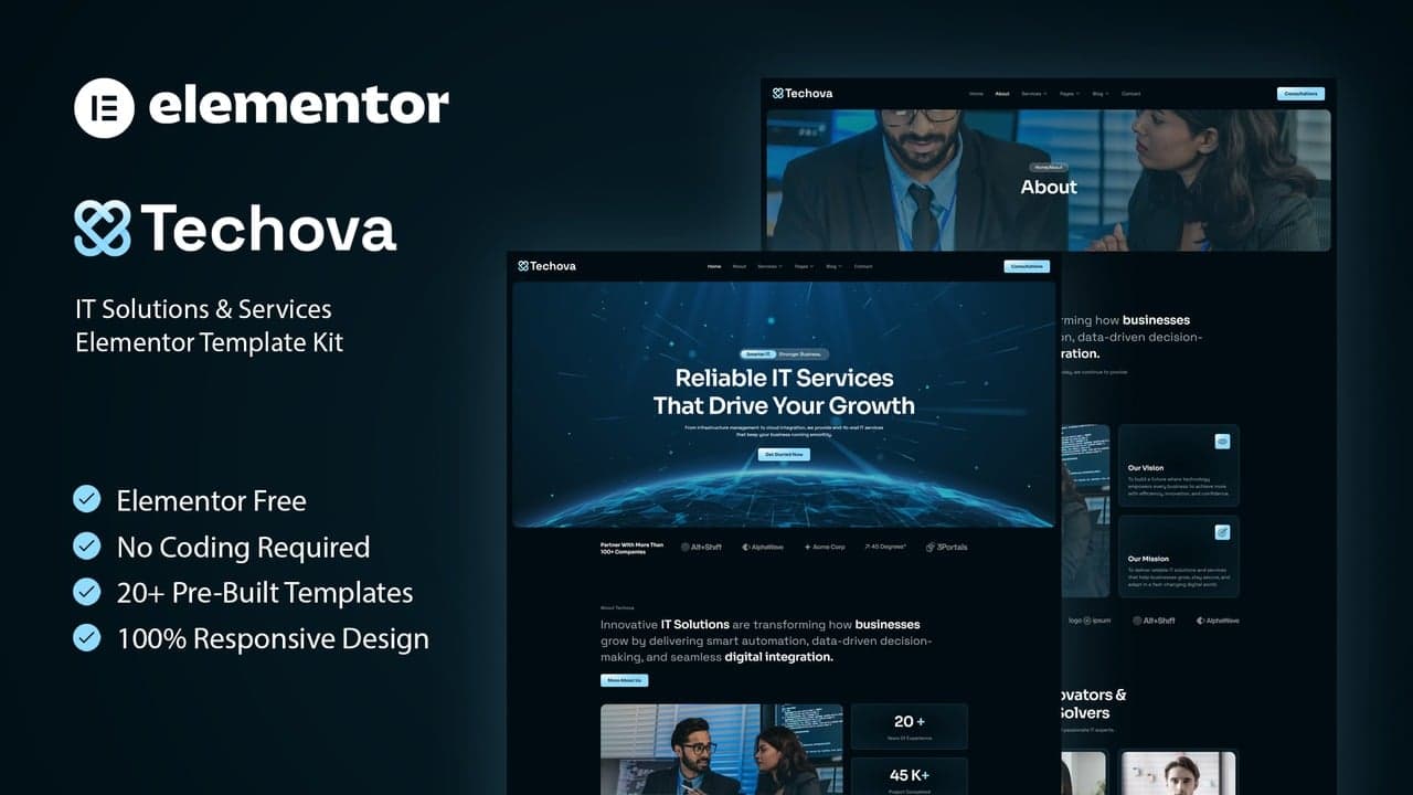Techova - IT Solutions & Services Elementor Template Kit full template preview