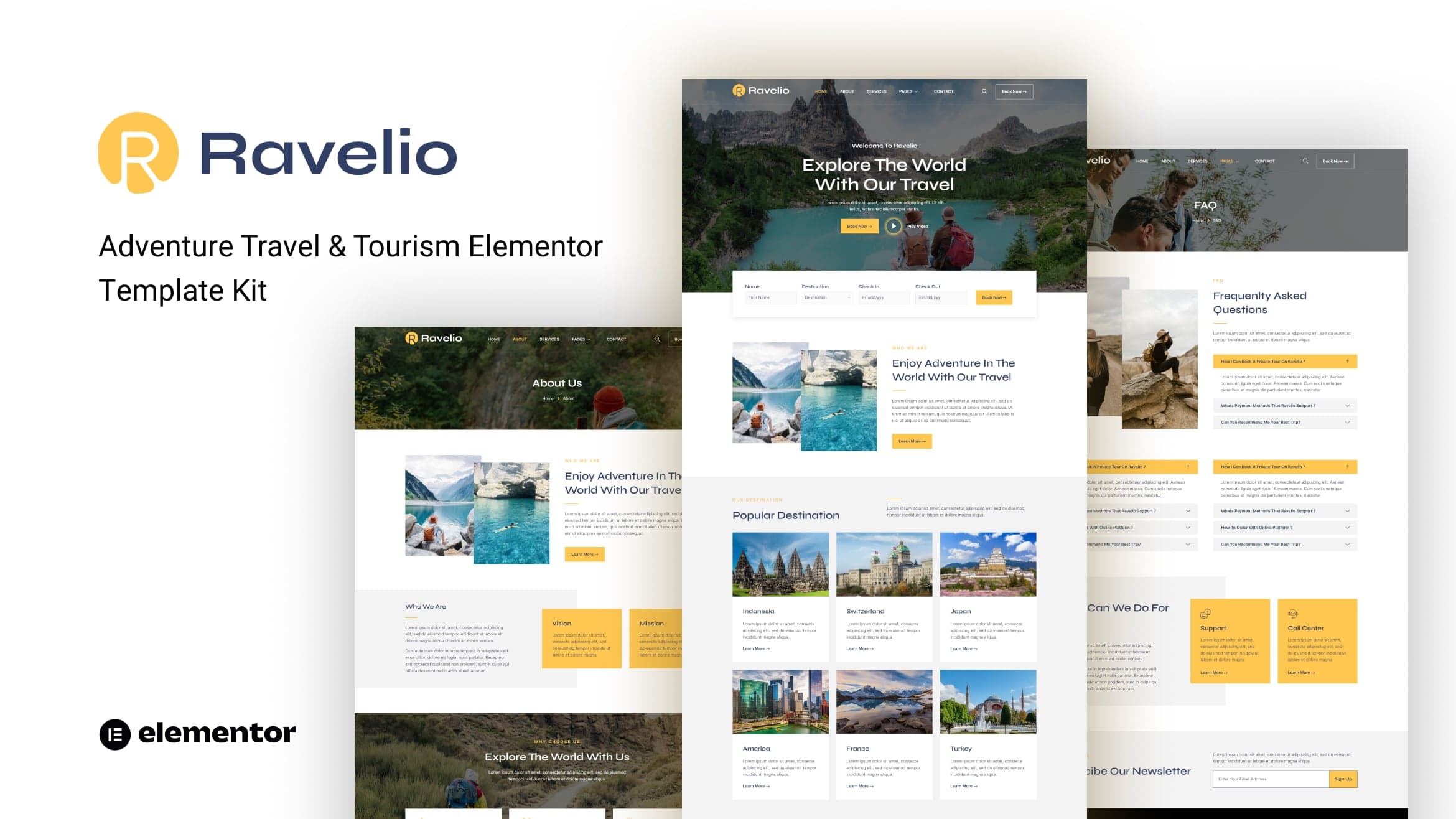 Ravelio - Adventure Travel & Tourism Elementor Template Kit full template preview