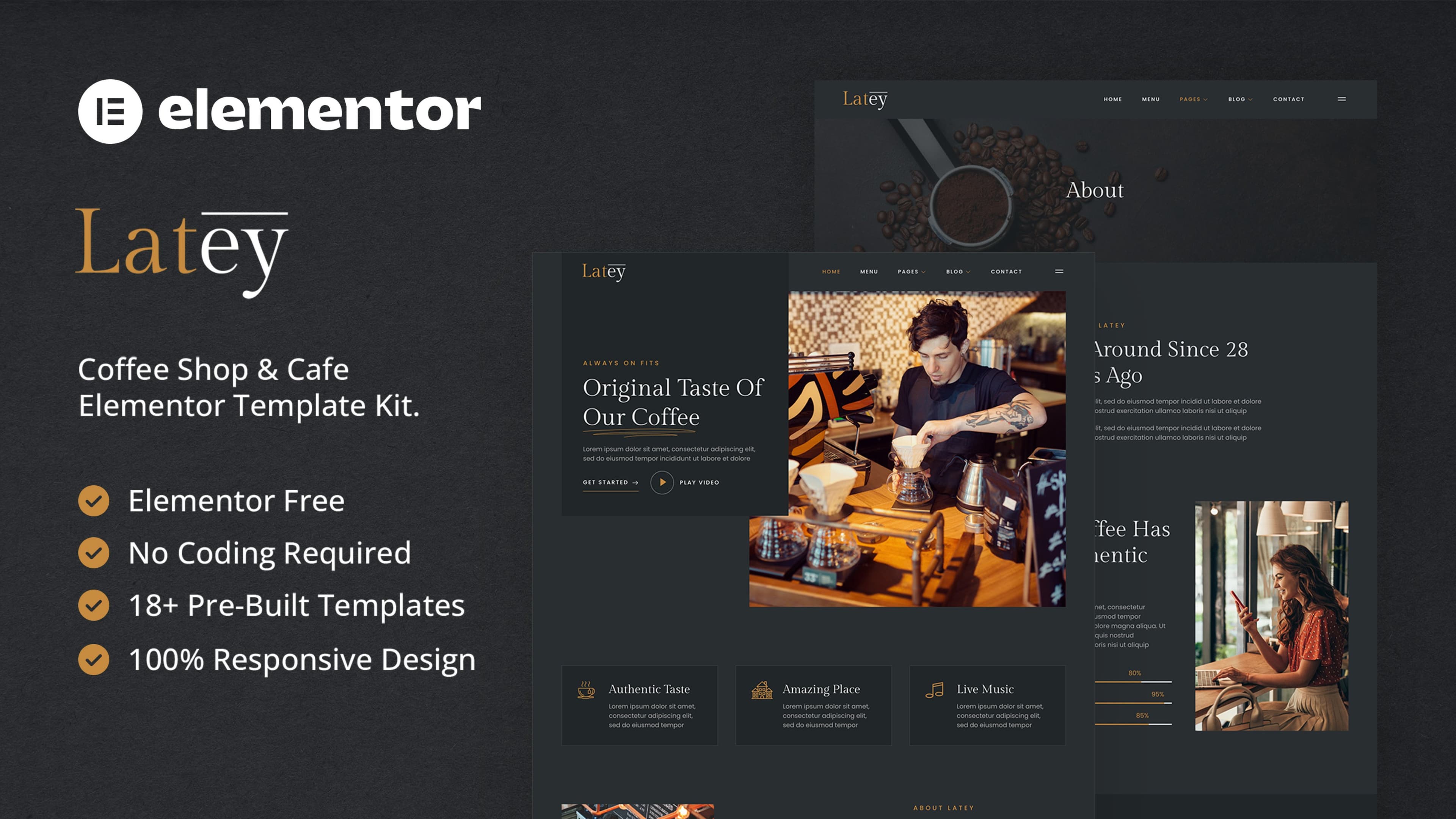 Latey - Coffee Shop & Cafe Elementor Template Kit full template preview