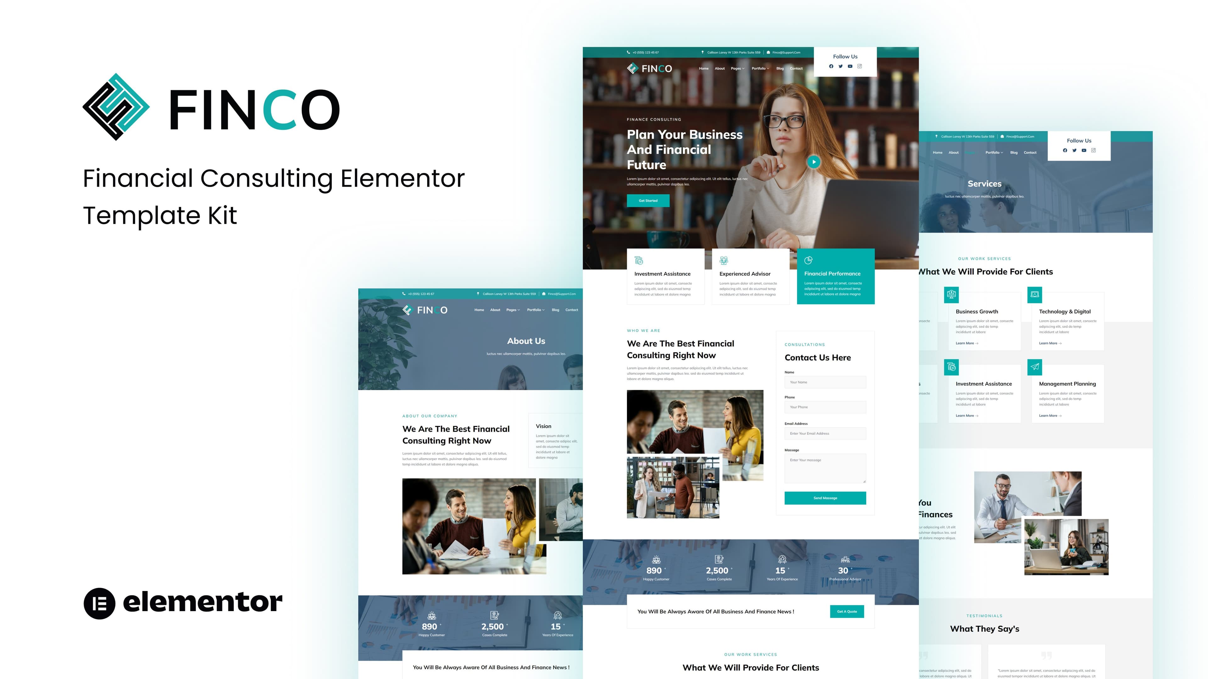 Finco - Financial Consulting Elementor Template Kit full template preview