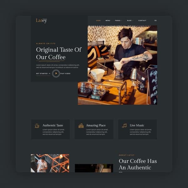 Latey - Coffee Shop & Cafe Elementor Template Kit, Elementor template preview