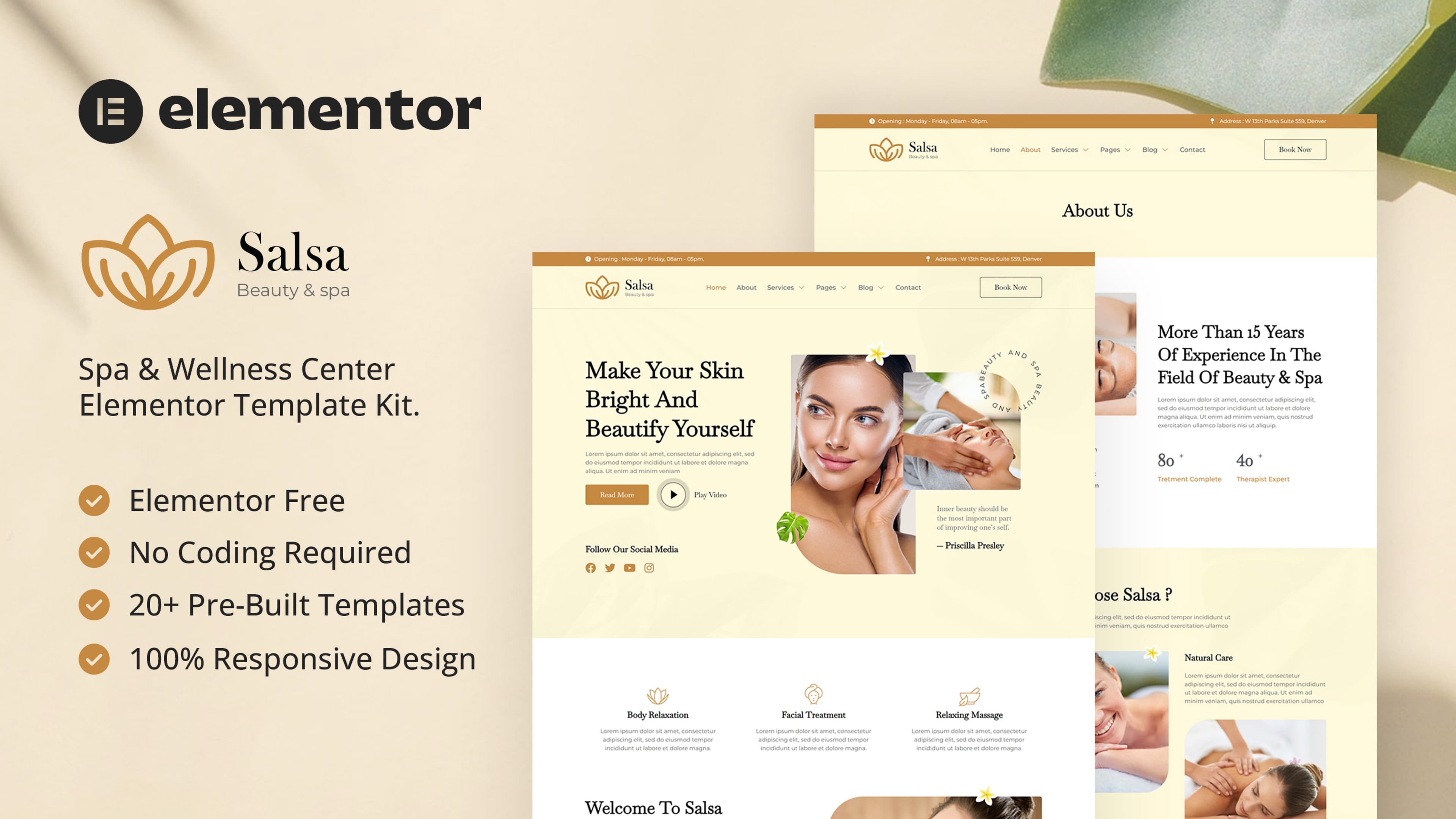 Salsa - Beauty & Spa Elementor Template Kit full template preview