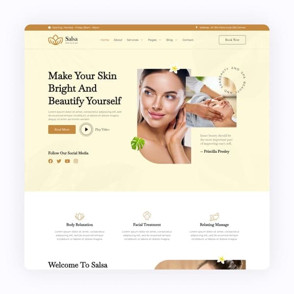 Salsa - Beauty & Spa Elementor Template Kit, Elementor template preview