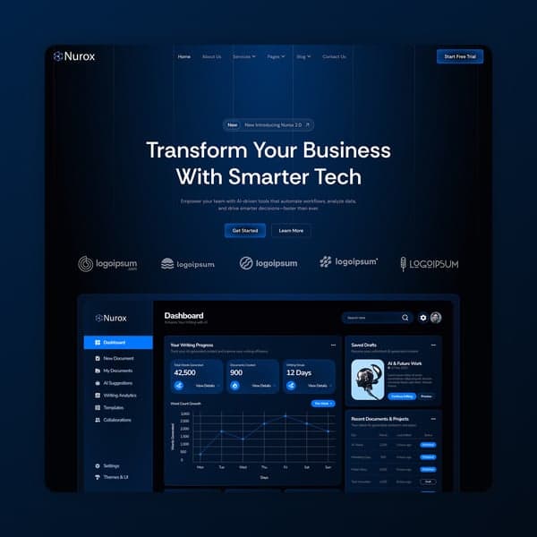 Nurox - AI Saas & Digital Company Elementor Template Kit, Elementor template preview