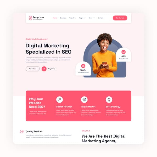 Seoprism - SEO & Digital Agency Elementor Template Kit, Elementor template preview