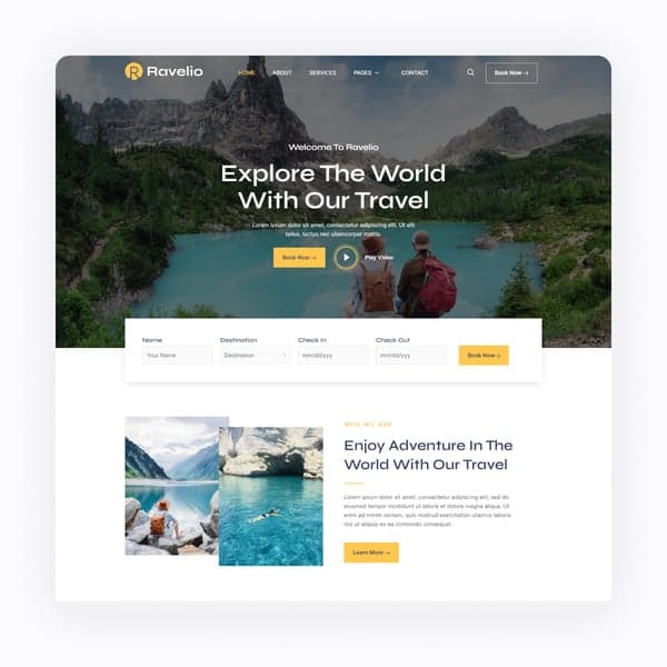 Ravelio - Adventure Travel & Tourism Elementor Template Kit, Elementor template preview