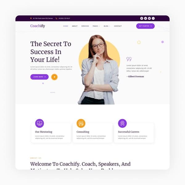 Coachify - Life Coach & Speaker Elementor Template Kit, Elementor template preview