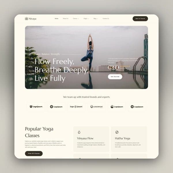 Nivaya - Yoga Studio & Fitness Elementor Template Kit, Elementor template preview